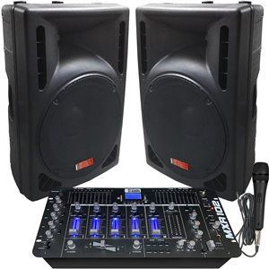 DJ System - 2400 Watts - Powered Speakers - 8 Channel DJ Mixer – Bluetooth – USB/SD Slot – Sound Effects - Echo - Adkins Professional Audio