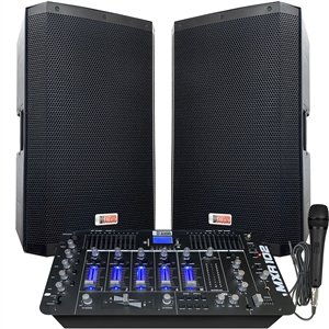 Professional DJ System - 4000 Watts - Powered Speakers - 8 Channel DJ Mixer – Bluetooth – USB/SD Slot – Sound Effects - Echo - Adkins Professional Audio