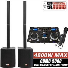 DJ System - Audio Mixer, Bluetooth, USB MP3 Player, CD Players - Column Speaker Array System, 2400 watts, 15" Subwoofer - Adkins Professional Audio