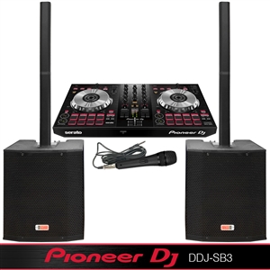 Professional DJ System - Pioneer DJ Controller DDJ-SB3 - Serato DJ Lite Software - Column Speaker Array System, 2400 watts, 15" Subwoofer