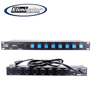 Eliminator Lighting E107 USB 8-Channel Rack Mount Power Center