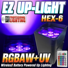 EZ Up-Light Hex-6 - LED Battery Powered Wireless - Control by Smart Phone App, Wireless Remote, DMX, Audio, Auto Black Case