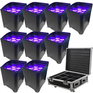 LED Battery Powered Wireless DMX - 16 Hour - 9 Lights w/Case - 6x6W RGBAW+UV - Wedding Up Lights