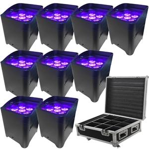 LED Battery Powered Wireless DMX - 16 Hour - 9 Lights w/Case - 6x6W RGBAW+UV - Wedding Up Lights