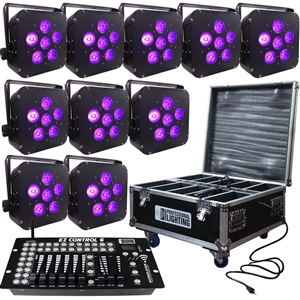 LED Battery Powered Wireless DMX - 16 Hour - 10 Lights w/Case - 6x6W RGBAW+UV - w/ Easy Controller - Wedding Up Lights