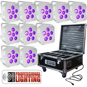 LED Battery Powered Wireless DMX - 16 Hour - 10 Lights w/Case - 6x6W RGBAW+UV - Wedding Up Lights