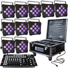 LED Battery Powered Wireless DMX - 16 Hour - 10 Lights w/Case - 9x6W RGBAW+UV - w/ Easy Controller - Wedding Up Lights