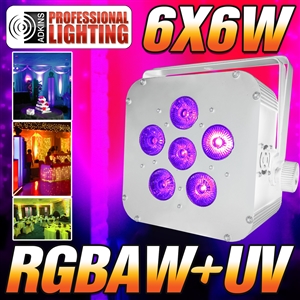 16 Hour LED Battery Powered Wireless DMX - 6x6 watt RGBAW+UV - white Case - LED Up Light - Weddings - Stage Light - Dj Light