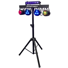 Party Bar X5 - LED DJ Lighting - Stage Lighting - Includes Stand, 2 Pars, 2 Effect Lights, Black Light Bar, Strobe and a Remote Control.